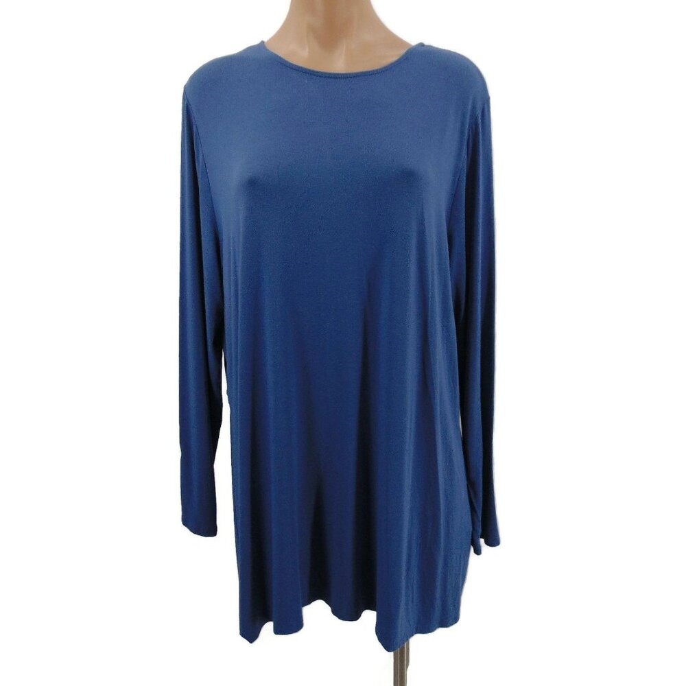 J Jill Wearever Blue Tied Back Tunic Top XL Flap Middle Tie Back Long Sleeve